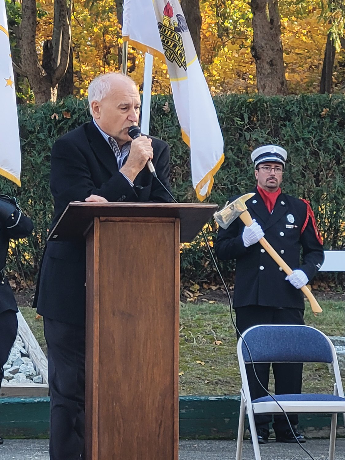 DAD, THANKS: Johnston Mayor Joseph M. Polisena addressed the crowd Wednesday morning, and shared stories about his late father, Joseph Anthony Polisena, a Korean War veteran.